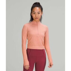 Lululemon Rest Less Cropped Half Zip Womens Top Size 12 Herringbone Fade Pink